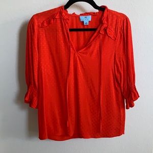 CeCe Res Polka Dot Split Neck Blouse